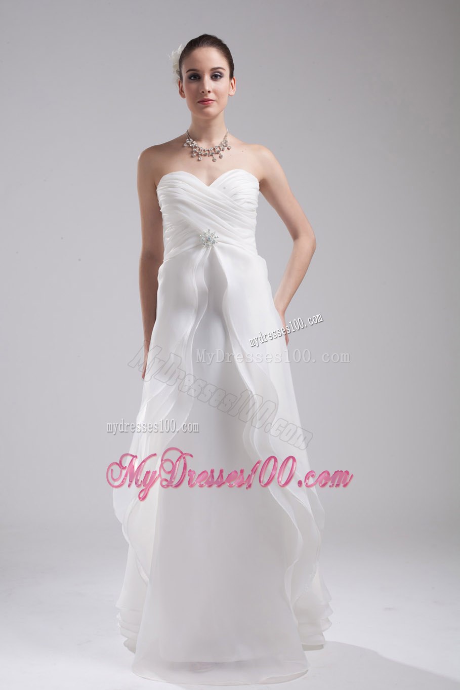Simple Column Sweetheart Floor-length Ruching 2013 Wedding Dress