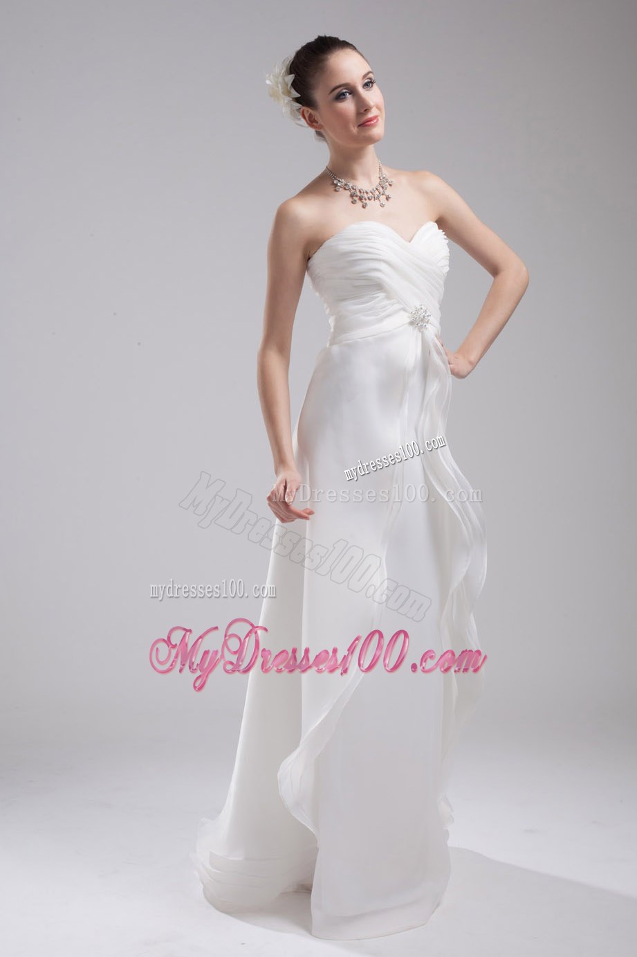 Simple Column Sweetheart Floor-length Ruching 2013 Wedding Dress