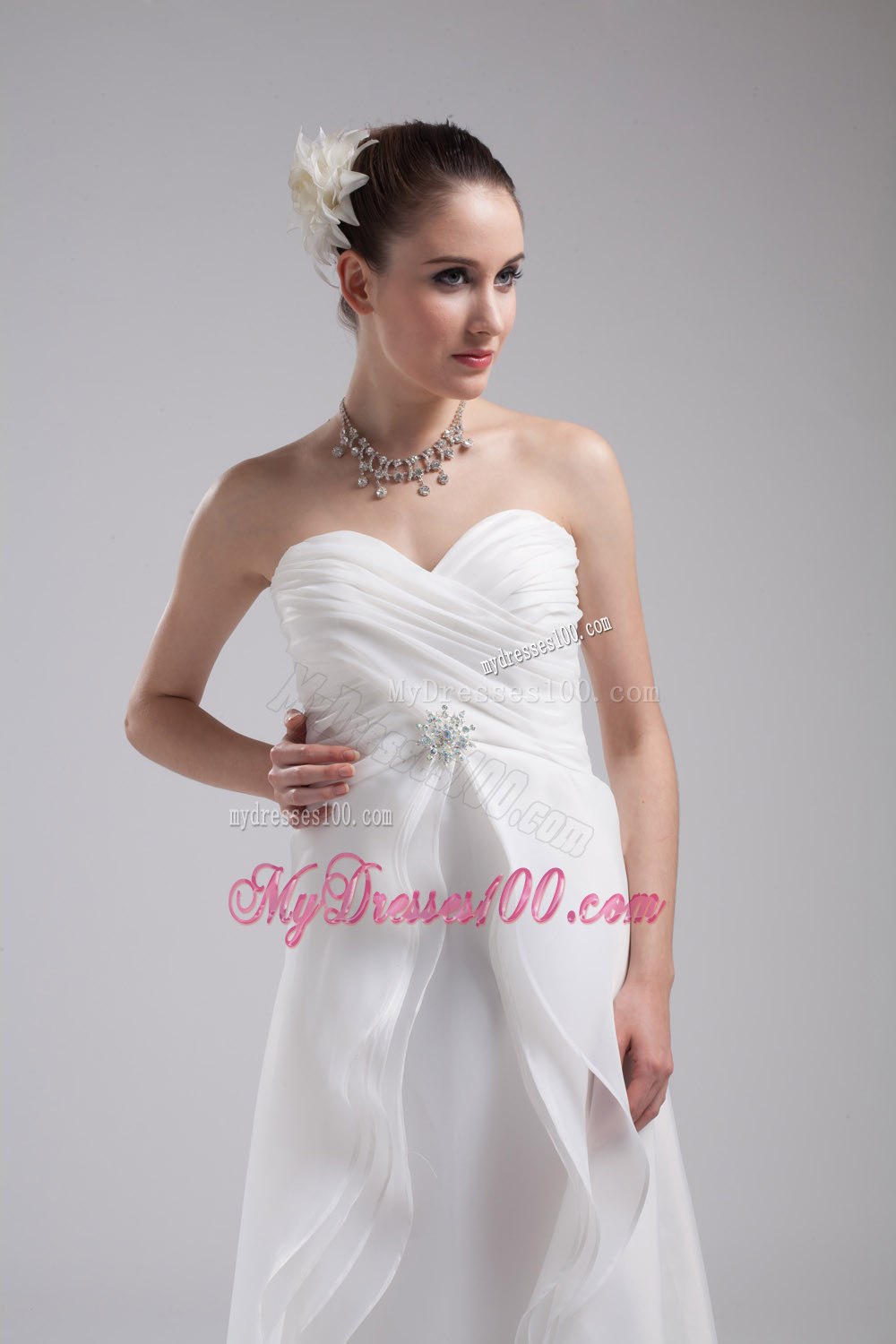 Simple Column Sweetheart Floor-length Ruching 2013 Wedding Dress