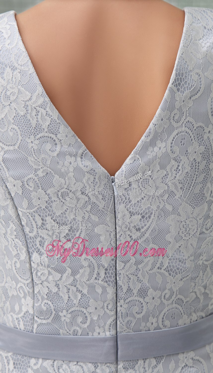 Column V-neck Sash Lace Long Wedding Dress