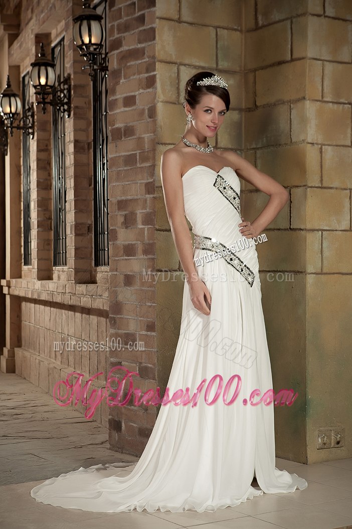 Custom Made Column Sweetheart Court Train Beading Wedding Dresses