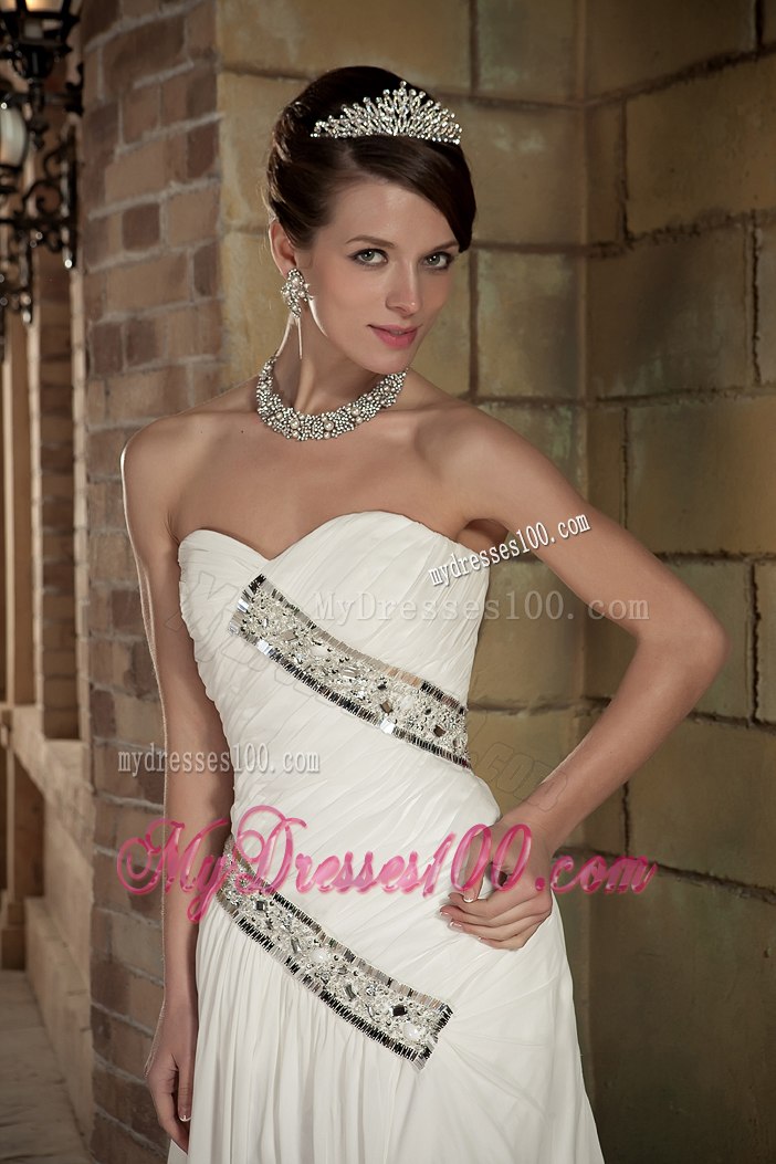 Custom Made Column Sweetheart Court Train Beading Wedding Dresses