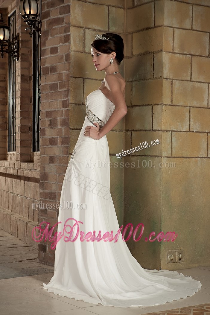 Custom Made Column Sweetheart Court Train Beading Wedding Dresses