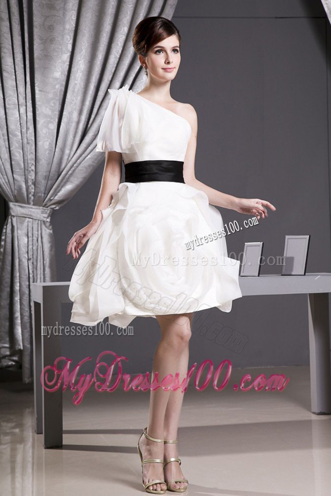 Custom Made Short Wedding Dress With Belt Mini-length One Shoulder