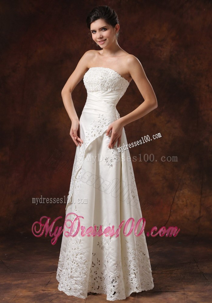 Custom Made Wedding Dress With Lace Over Skirt Strapless