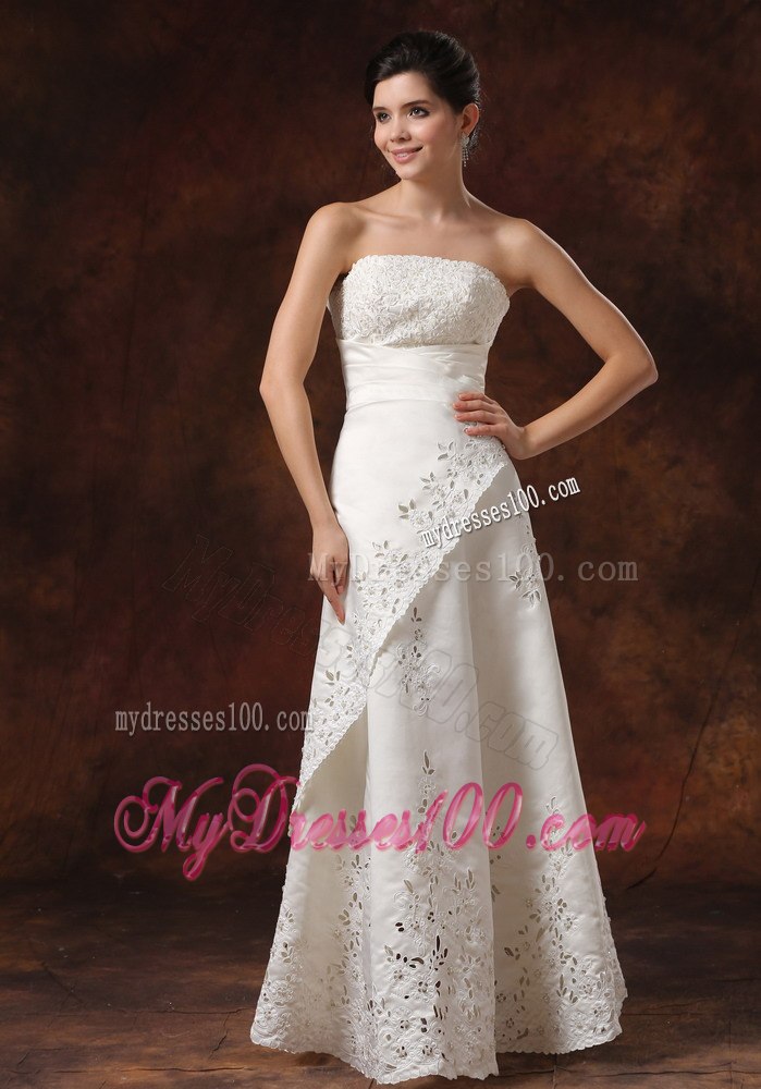 Custom Made Wedding Dress With Lace Over Skirt Strapless