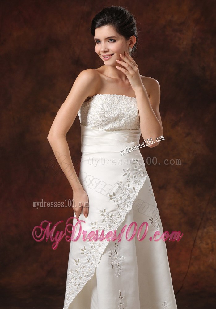 Custom Made Wedding Dress With Lace Over Skirt Strapless