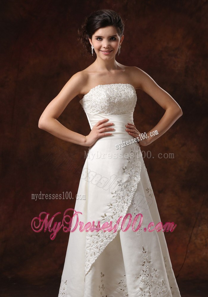Custom Made Wedding Dress With Lace Over Skirt Strapless