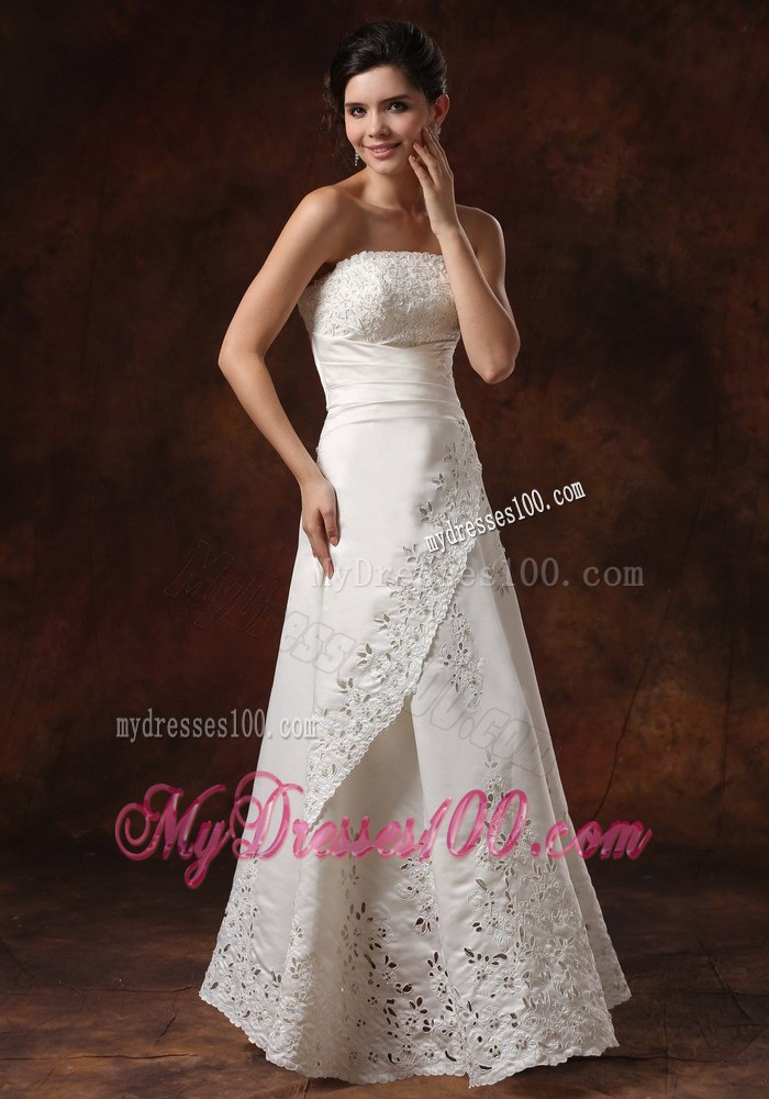 Custom Made Wedding Dress With Lace Over Skirt Strapless