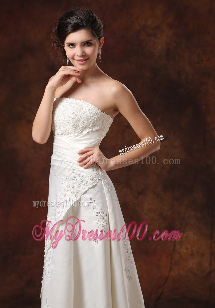 Custom Made Wedding Dress With Lace Over Skirt Strapless