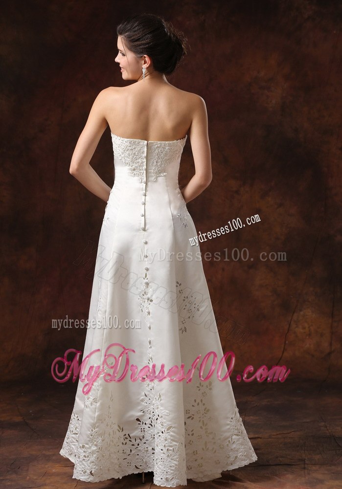 Custom Made Wedding Dress With Lace Over Skirt Strapless