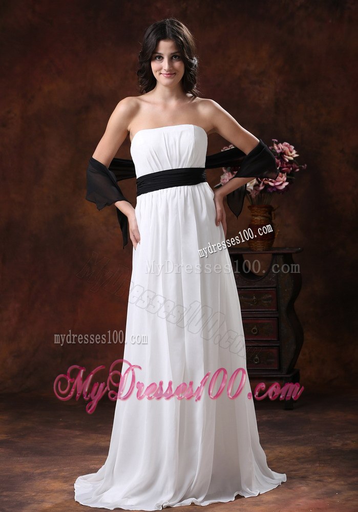 Custom Empire Strapless Brush Train Wedding Dress With Black Belt