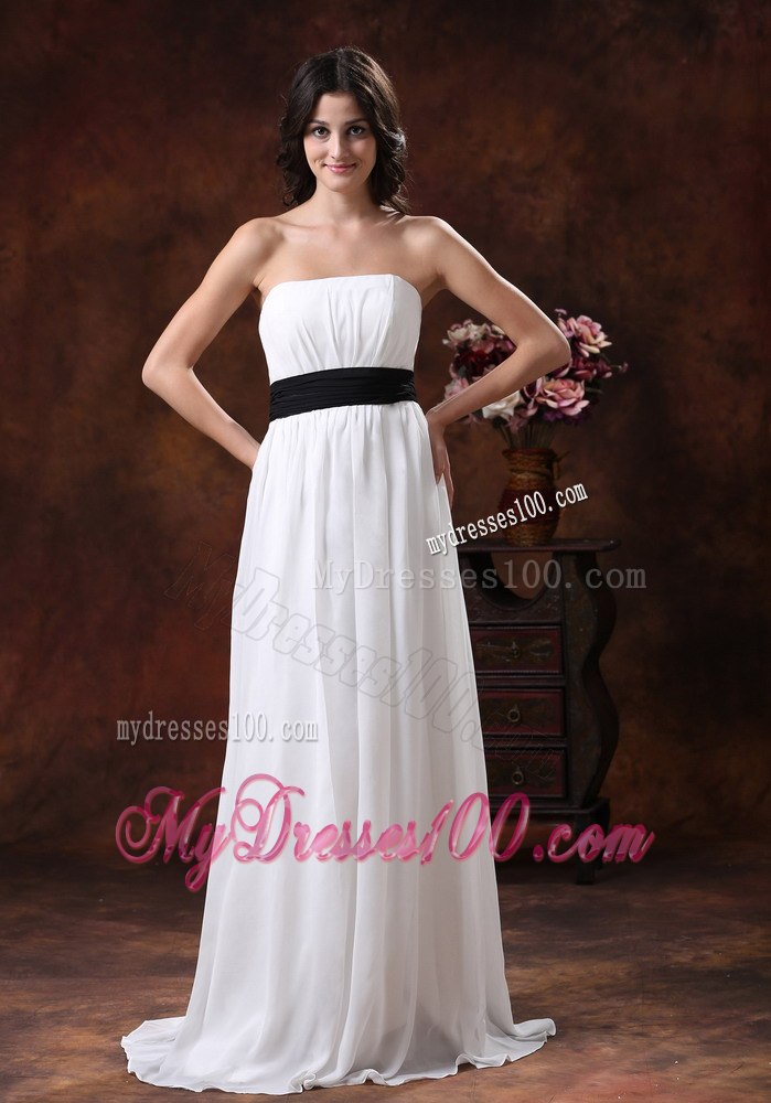 Custom Empire Strapless Brush Train Wedding Dress With Black Belt