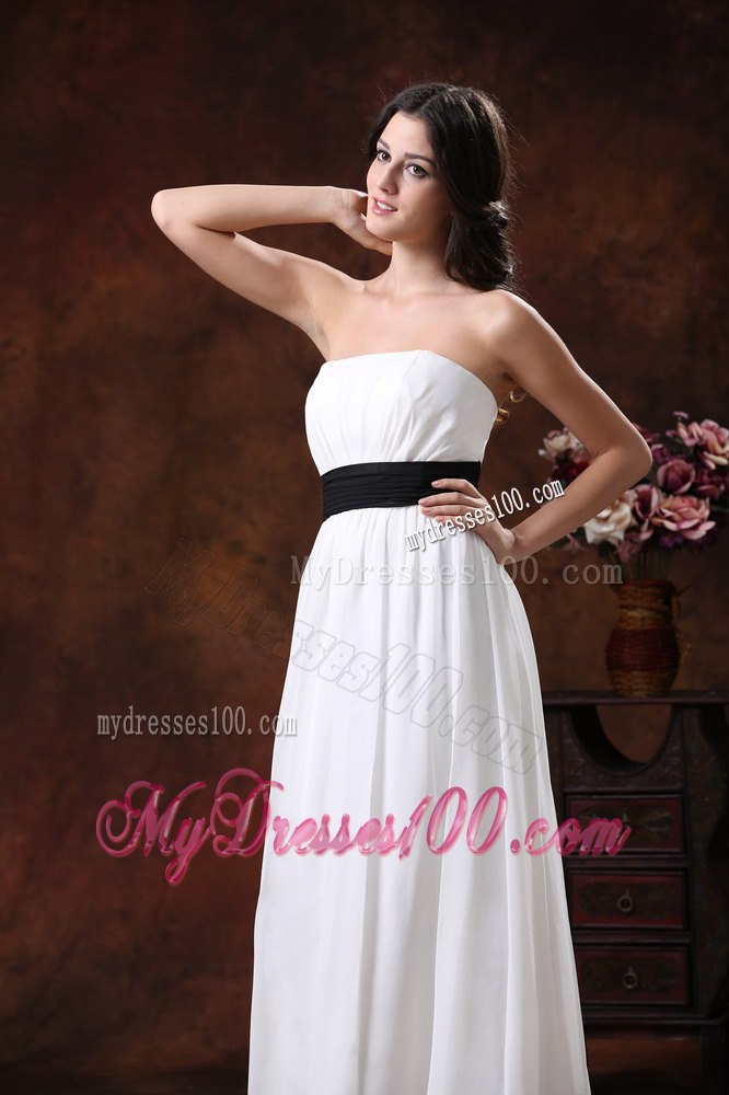 Custom Empire Strapless Brush Train Wedding Dress With Black Belt