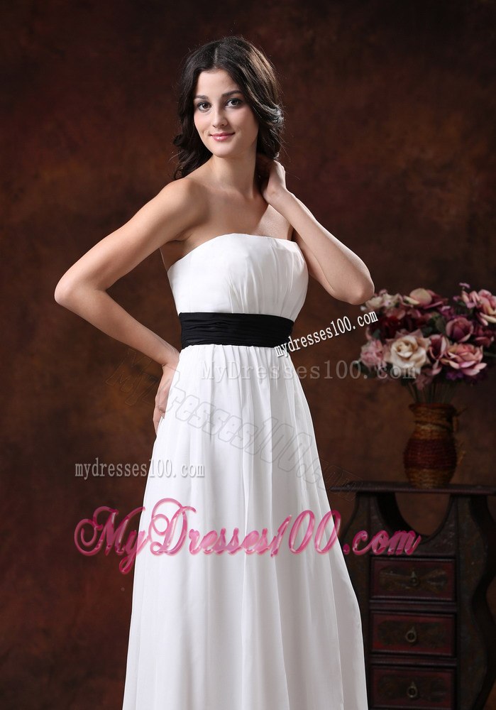 Custom Empire Strapless Brush Train Wedding Dress With Black Belt