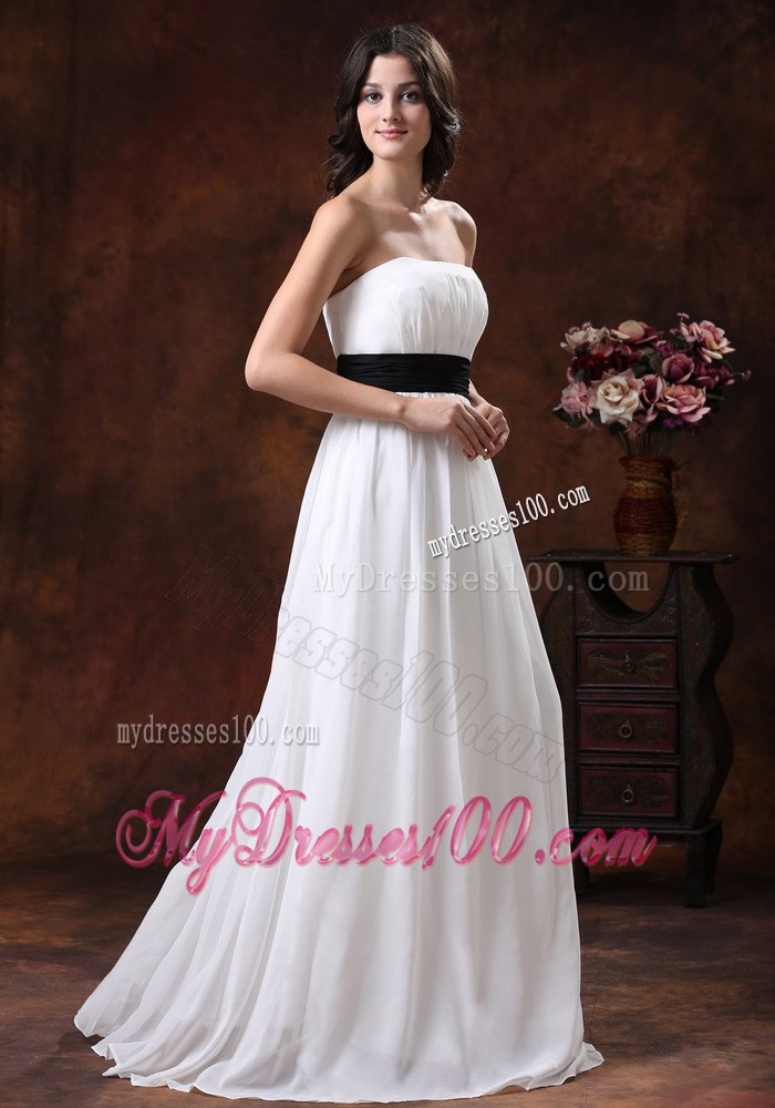 Custom Empire Strapless Brush Train Wedding Dress With Black Belt