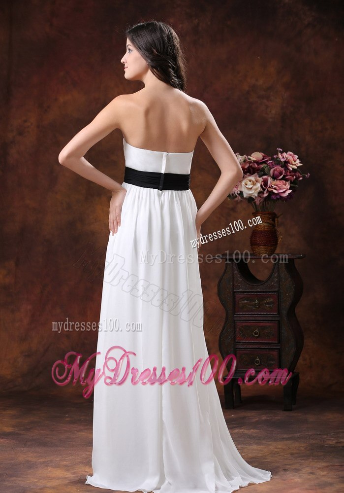 Custom Empire Strapless Brush Train Wedding Dress With Black Belt