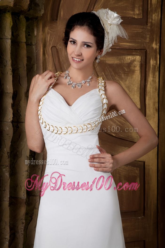 Customize Empire V-neck Brush Train Wedding Dress with Ruching