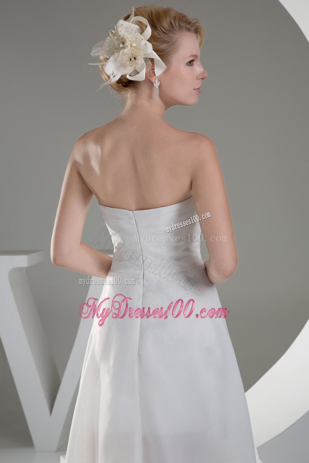 Discount Hand Made Flowers High Low Strapless Wedding Dresses
