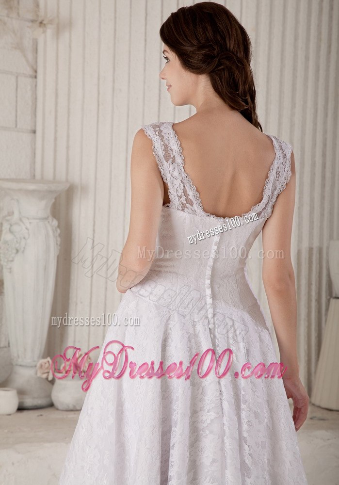 Elegant Princess Scoop Tea-length Lace Belt Wedding Dress