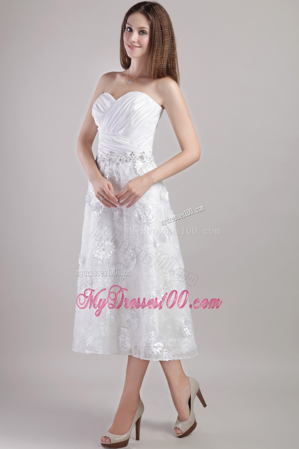 Elegant Princess Sweetheart Ankle-length Appliques Wedding Dresses