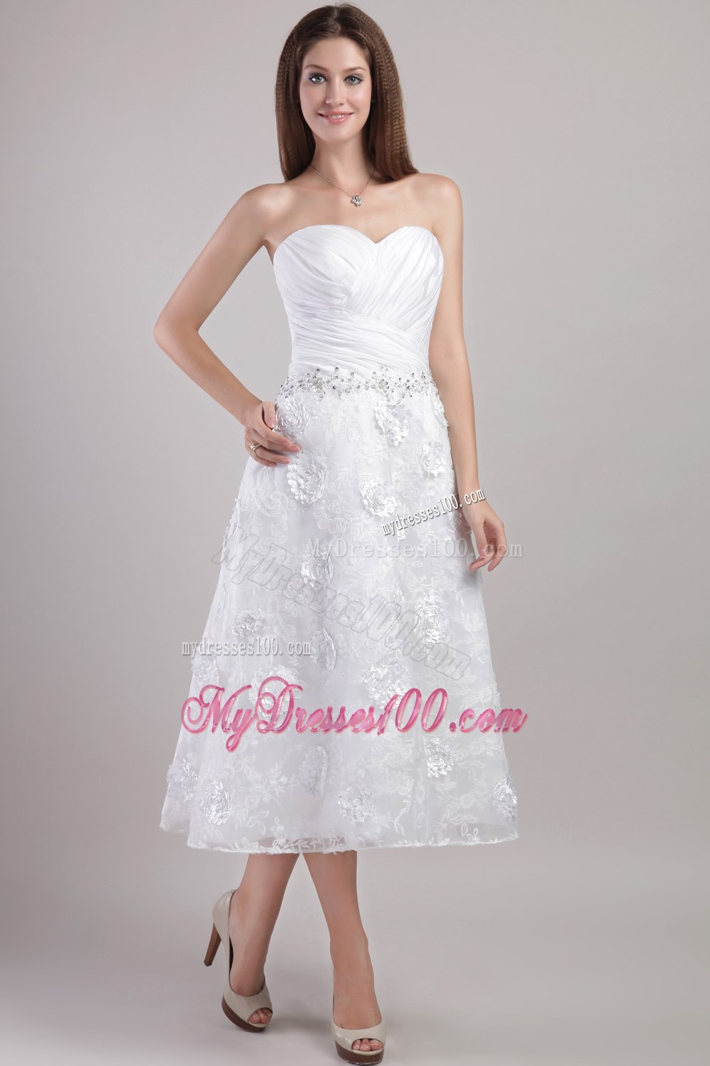 Elegant Princess Sweetheart Ankle-length Appliques Wedding Dresses
