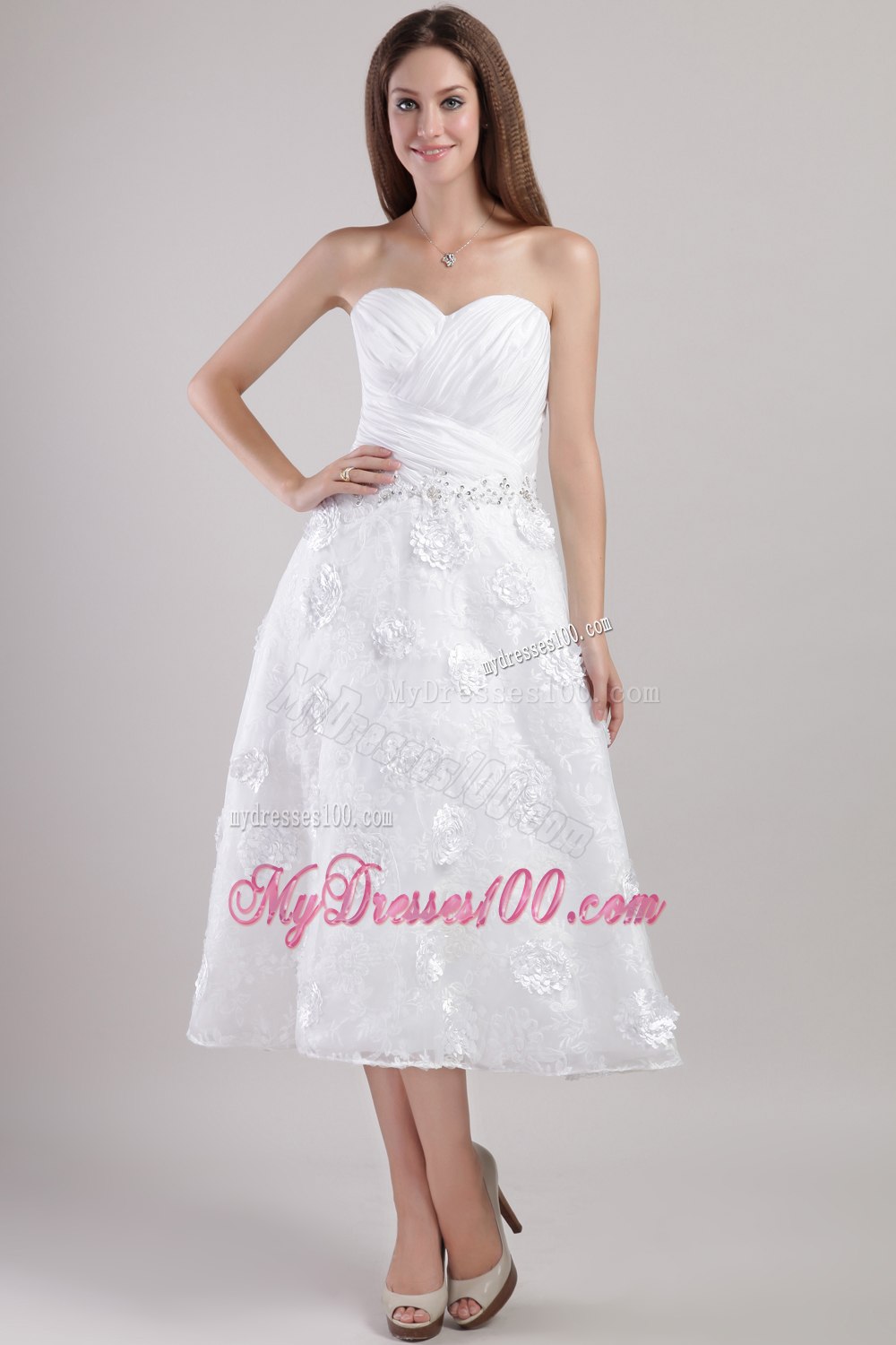 Elegant Princess Sweetheart Ankle-length Appliques Wedding Dresses