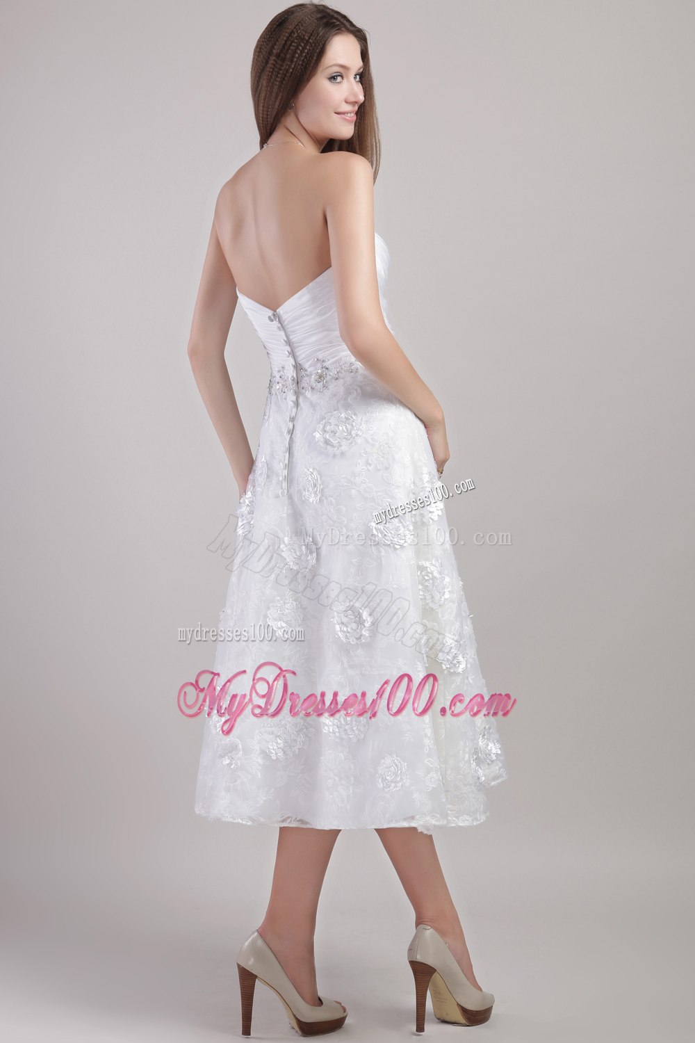 Elegant Princess Sweetheart Ankle-length Appliques Wedding Dresses