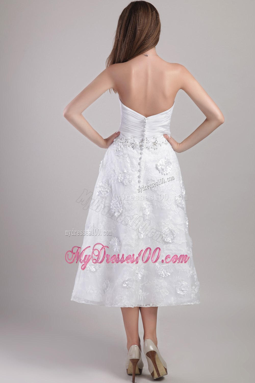Elegant Princess Sweetheart Ankle-length Appliques Wedding Dresses