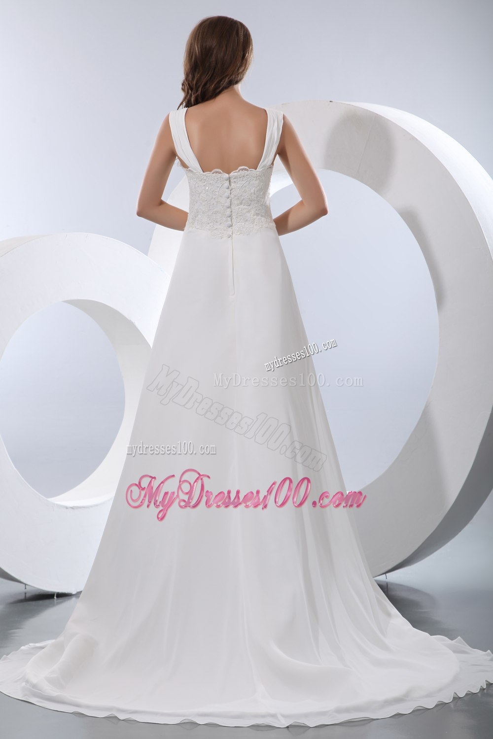 Elegant Straps Court Train Appliques Wedding Dress for Church