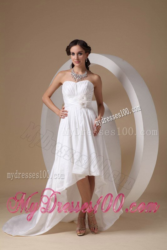 Cheap Sweetheart High-low Hand Made Flowers Wedding Dress