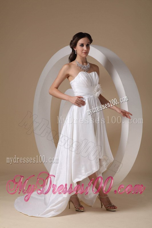 Cheap Sweetheart High-low Hand Made Flowers Wedding Dress