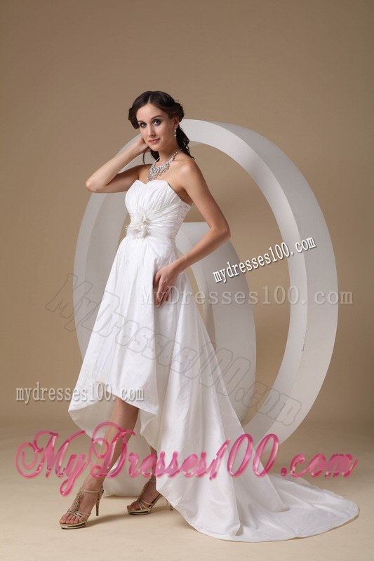 Cheap Sweetheart High-low Hand Made Flowers Wedding Dress