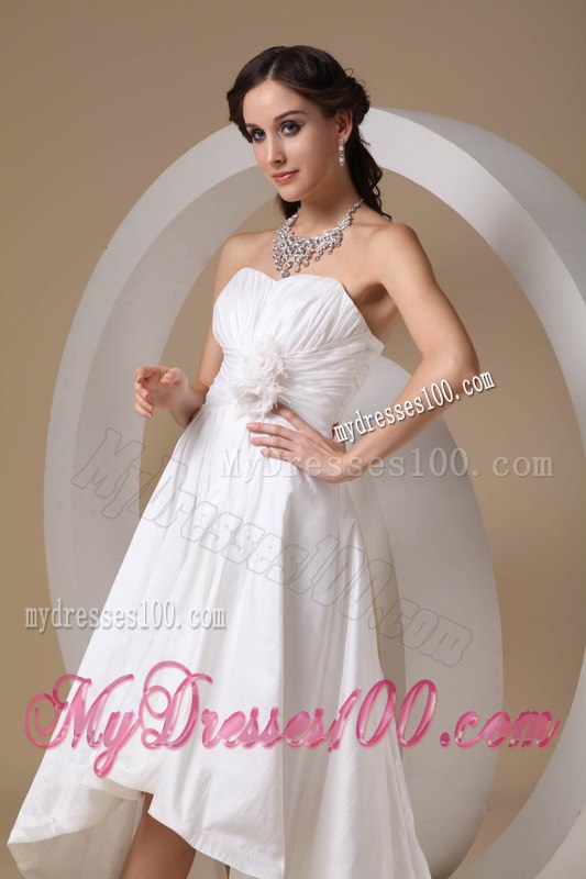 Cheap Sweetheart High-low Hand Made Flowers Wedding Dress