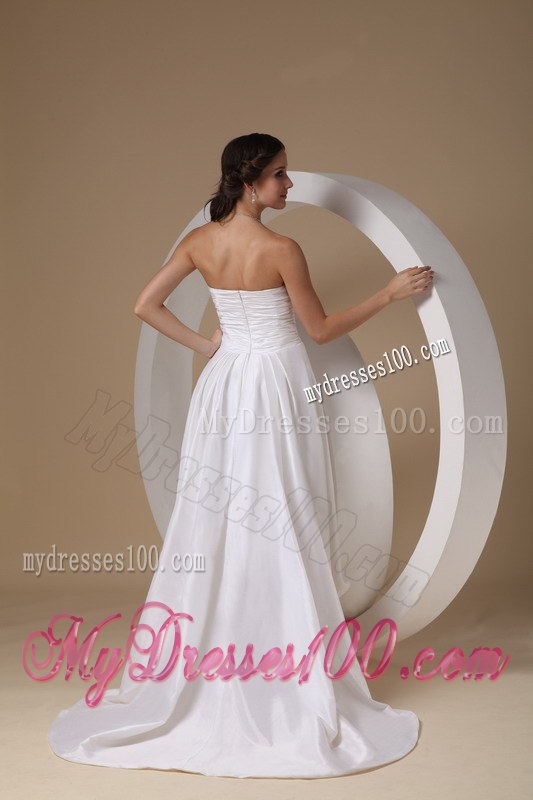Cheap Sweetheart High-low Hand Made Flowers Wedding Dress