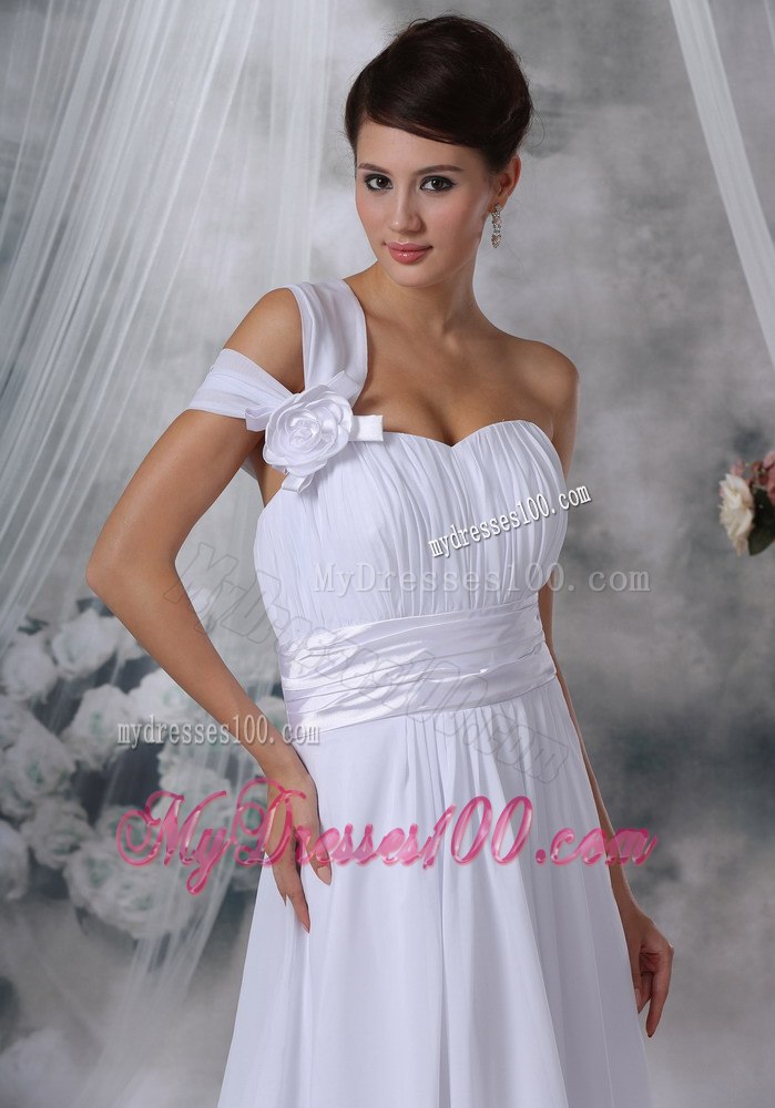 Elegant Column One Shoulder Ruching Wedding Dresses For Outdoor