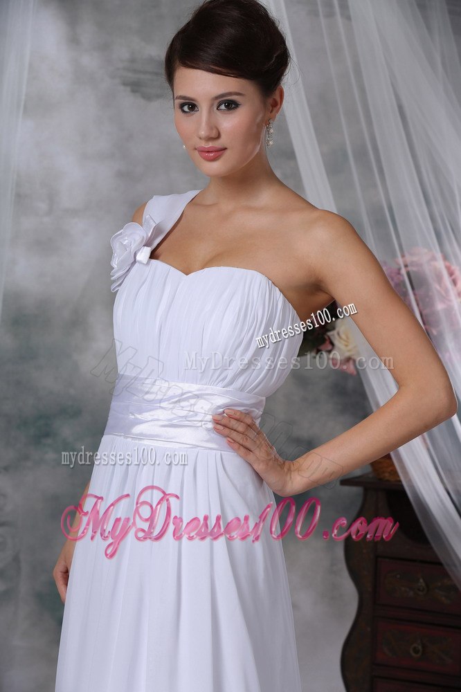 Elegant Column One Shoulder Ruching Wedding Dresses For Outdoor