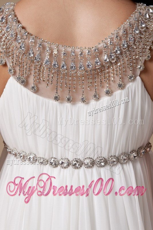 Elegant Empire Scoop Watteau Train Beading Wedding Dress for Beach