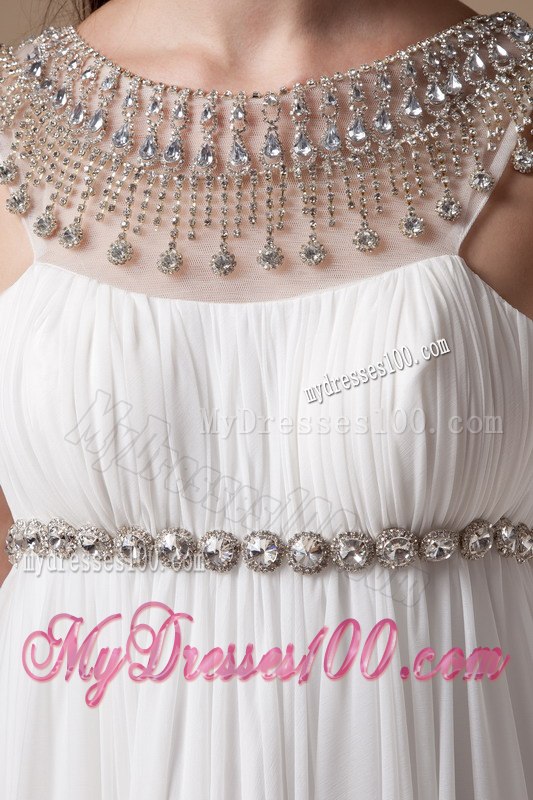 Elegant Empire Scoop Watteau Train Beading Wedding Dress for Beach