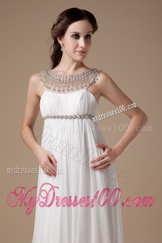 Elegant Empire Scoop Watteau Train Beading Wedding Dress for Beach