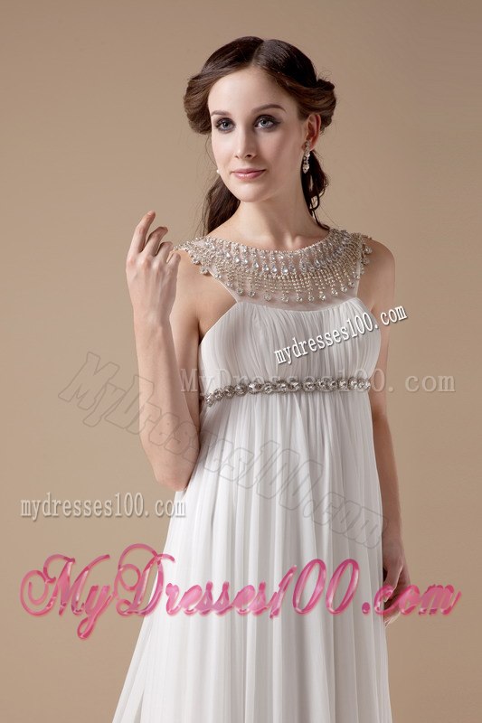 Elegant Empire Scoop Watteau Train Beading Wedding Dress for Beach