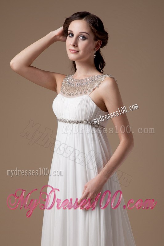 Elegant Empire Scoop Watteau Train Beading Wedding Dress for Beach