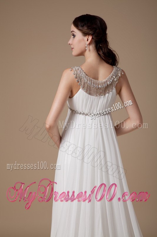 Elegant Empire Scoop Watteau Train Beading Wedding Dress for Beach