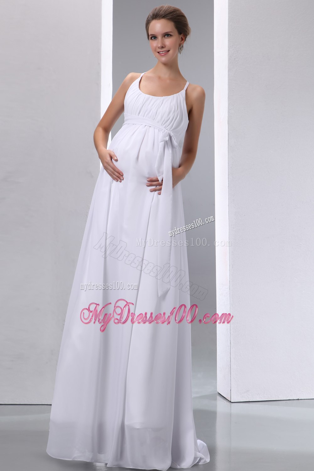 Elegant Empire Scoop Floor-length Ruching Maternity Wedding Dresses