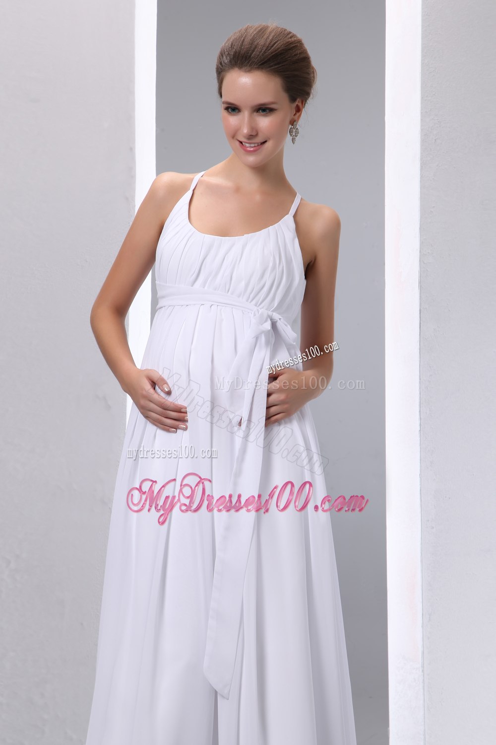 Elegant Empire Scoop Floor-length Ruching Maternity Wedding Dresses