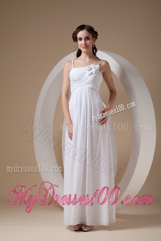 Elegant Empire Spaghetti Straps Ankle-length Ruched Wedding Dresses