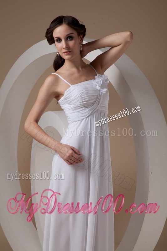 Elegant Empire Spaghetti Straps Ankle-length Ruched Wedding Dresses