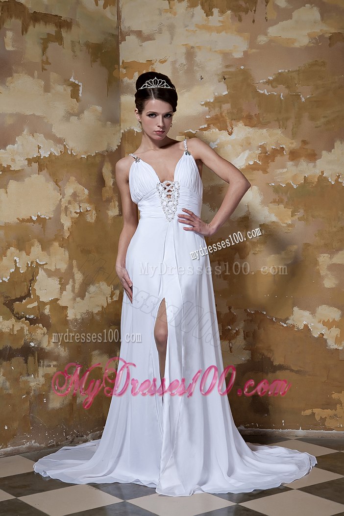 Elegant Empire Spaghetti Straps Court Train Beading Wedding Dresses