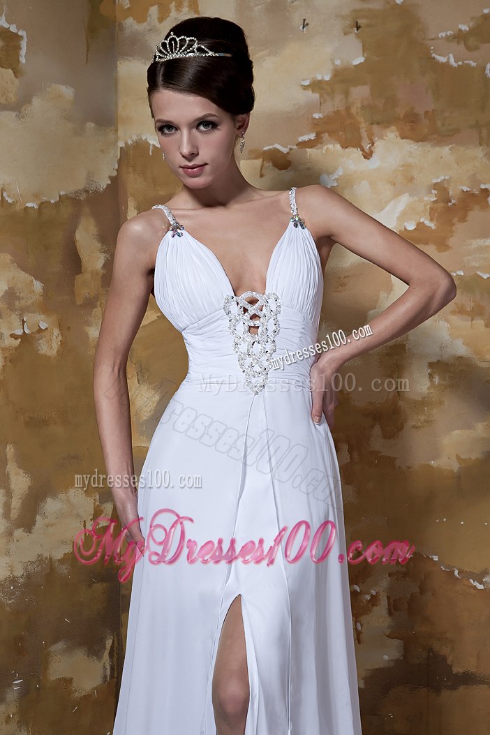 Elegant Empire Spaghetti Straps Court Train Beading Wedding Dresses