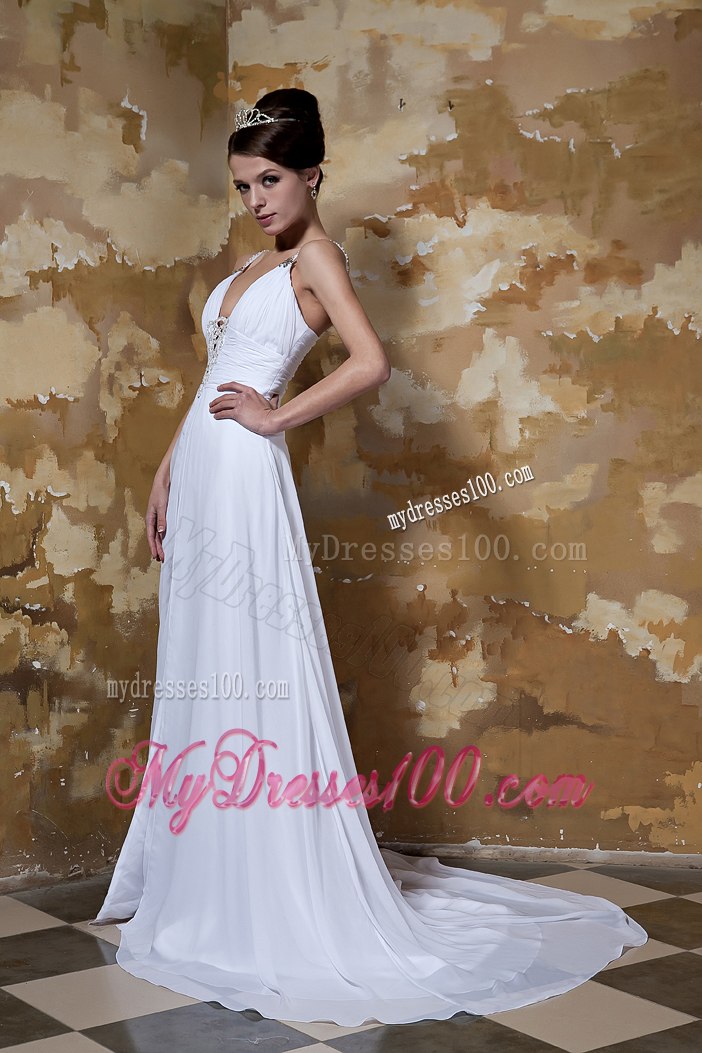 Elegant Empire Spaghetti Straps Court Train Beading Wedding Dresses